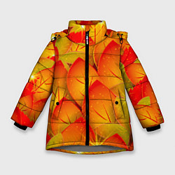 Куртка зимняя для девочки Осенние желтые листья, цвет: 3D-светло-серый