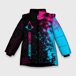 Куртка зимняя для девочки Assassins Creed - neon gradient: по-вертикали, цвет: 3D-черный