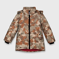 Куртка зимняя для девочки Цифровой камуфляж - серо-коричневый, цвет: 3D-красный