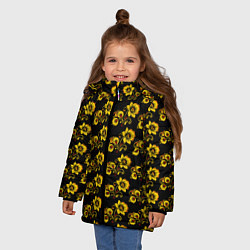 Куртка зимняя для девочки Хохломская роспись цветы на чёрном фоне, цвет: 3D-красный — фото 2