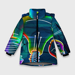 Куртка зимняя для девочки Неоновые лампы - коллаж, цвет: 3D-светло-серый