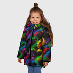 Куртка зимняя для девочки Граффити - неоновые сердца, цвет: 3D-красный — фото 2