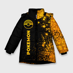 Куртка зимняя для девочки Pokemon - gold gradient: по-вертикали, цвет: 3D-черный