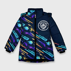 Куртка зимняя для девочки Manchester City градиентные мячи, цвет: 3D-черный