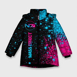 Куртка зимняя для девочки Mass Effect - neon gradient: по-вертикали, цвет: 3D-черный