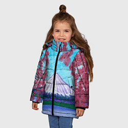 Куртка зимняя для девочки Цветение сакуры Фудзияма, цвет: 3D-красный — фото 2