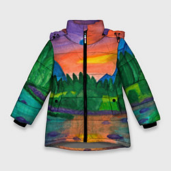 Куртка зимняя для девочки Закат на реке, цвет: 3D-светло-серый