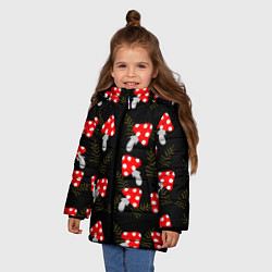 Куртка зимняя для девочки Мухоморы на черном фоне, цвет: 3D-черный — фото 2
