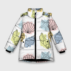 Куртка зимняя для девочки Морские обитатели, цвет: 3D-черный