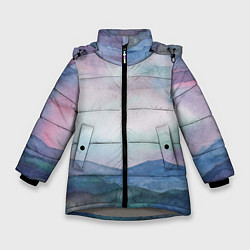 Куртка зимняя для девочки Горный пейзаж акварель, цвет: 3D-светло-серый