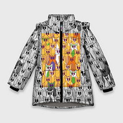 Куртка зимняя для девочки Котики в прямоугольнике, цвет: 3D-светло-серый