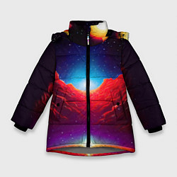 Куртка зимняя для девочки Красные облака туманности в космическом пространст, цвет: 3D-светло-серый