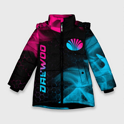 Куртка зимняя для девочки Daewoo - neon gradient: надпись, символ, цвет: 3D-черный