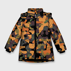 Куртка зимняя для девочки Камуфляж осенний лес, цвет: 3D-черный
