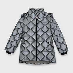 Куртка зимняя для девочки Металлическая черепица - текстура, цвет: 3D-светло-серый