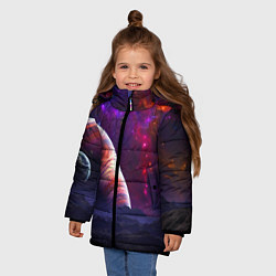 Куртка зимняя для девочки Бесконечное космическое пространство - Планета, цвет: 3D-черный — фото 2
