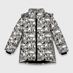 Куртка зимняя для девочки Кролики пятнистые, цвет: 3D-черный