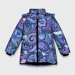 Куртка зимняя для девочки Индийский орнамент - Пейсли, цвет: 3D-черный