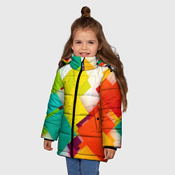 Куртка зимняя для девочки Цветные геометрические квадраты, цвет: 3D-красный — фото 2