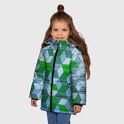 Куртка зимняя для девочки Зелёные и серые абстрактные кубы с оптической иллю, цвет: 3D-красный — фото 2