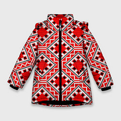 Куртка зимняя для девочки Белорусская вышивка - орнамент, цвет: 3D-черный
