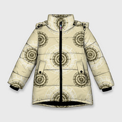 Куртка зимняя для девочки Винтажный компас, цвет: 3D-черный