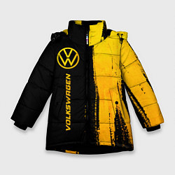 Куртка зимняя для девочки Volkswagen - gold gradient: по-вертикали, цвет: 3D-черный