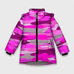 Куртка зимняя для девочки Абстракция милитари ярко розовый, цвет: 3D-светло-серый