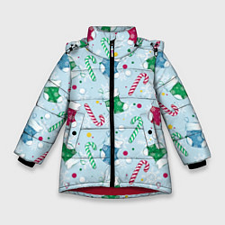 Куртка зимняя для девочки Новогодний паттерн, цвет: 3D-красный