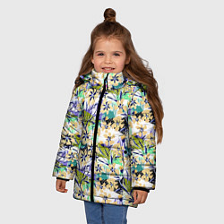 Куртка зимняя для девочки Цветочный узор на фоне в горошек, цвет: 3D-черный — фото 2