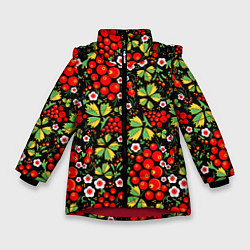 Куртка зимняя для девочки Русские узоры - цветы и ягоды, цвет: 3D-красный