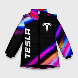 Куртка зимняя для девочки Tesla speed lights, цвет: 3D-черный