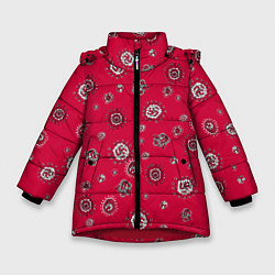 Куртка зимняя для девочки Красно черные цветы, цвет: 3D-красный