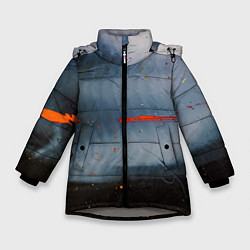 Куртка зимняя для девочки Абстрактный синий туман и мазки красок, цвет: 3D-светло-серый