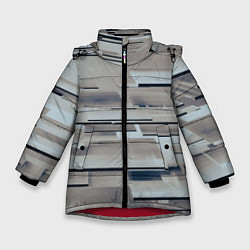 Куртка зимняя для девочки Металлические пластины в абстракции, цвет: 3D-красный