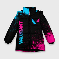 Куртка зимняя для девочки Valorant - neon gradient: надпись, символ, цвет: 3D-черный