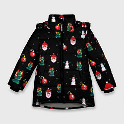 Куртка зимняя для девочки Новогодний узор с крутым дедом, цвет: 3D-светло-серый