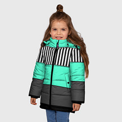 Куртка зимняя для девочки Полосатый зеленый с черным и белым узор, цвет: 3D-красный — фото 2