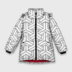 Куртка зимняя для девочки Мозаичный чёрно-белый паттерн, цвет: 3D-красный