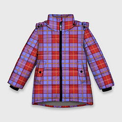 Куртка зимняя для девочки Ткань Шотландка красно-синяя, цвет: 3D-светло-серый