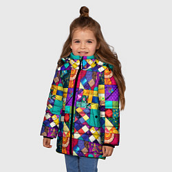 Куртка зимняя для девочки Пэчворк - лоскутные узоры, цвет: 3D-черный — фото 2