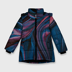 Зимняя куртка для девочки Абстрактные фиолетовые и синие волны с блёстками