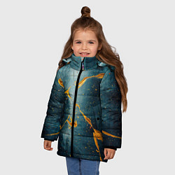 Куртка зимняя для девочки Синий мрачный туман и оранжевые краски, цвет: 3D-светло-серый — фото 2