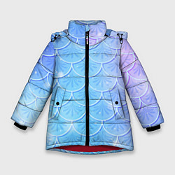Куртка зимняя для девочки Голубая чешуя русалки - паттерн, цвет: 3D-красный