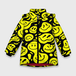 Куртка зимняя для девочки Кислотный желтый смайлик, цвет: 3D-красный