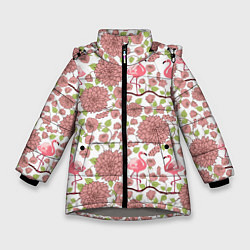 Куртка зимняя для девочки Фламинго и лотосы, цвет: 3D-светло-серый