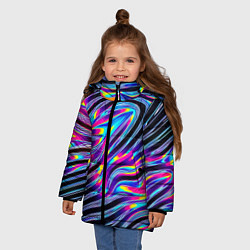 Куртка зимняя для девочки Голографические полосы, цвет: 3D-красный — фото 2