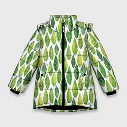 Куртка зимняя для девочки Акварельные листья, цвет: 3D-черный