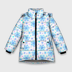 Куртка зимняя для девочки Снежинки с цветными звездами на белом фоне, цвет: 3D-светло-серый