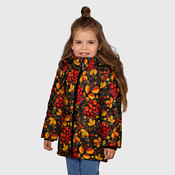 Куртка зимняя для девочки Красная рябина хохломой, цвет: 3D-черный — фото 2